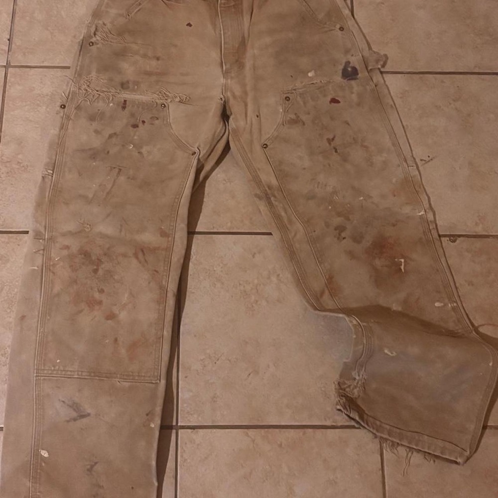90's Carhartt double knee pants in tan & brown  Nicely distressed